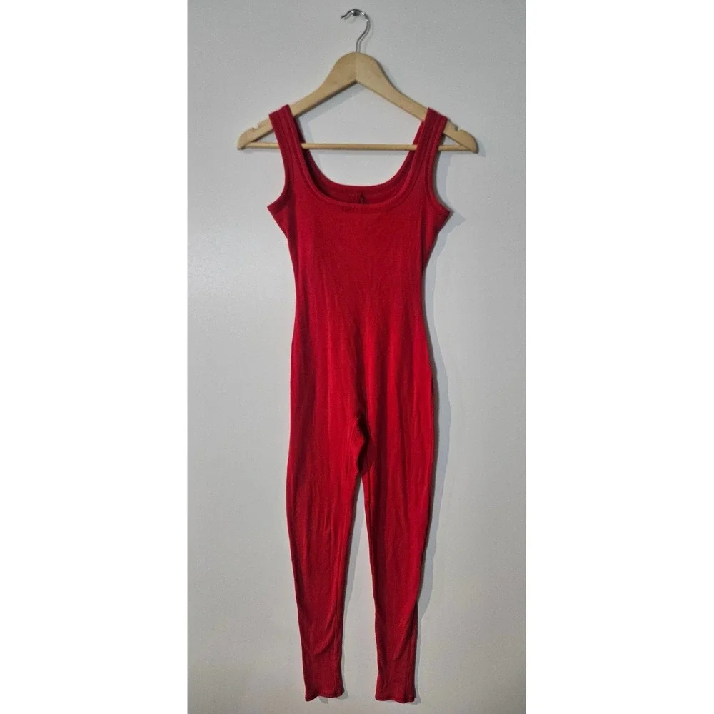 SKIMS Ribbed Onesie Women S Poppy Red Excellent Scoop Neck Sleeveless Bodysuit - Picture 2 of 9